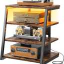 Armocity 4-Tier AV Media Stand with Power Strips, Stereo Stand with LED Lights, Audio Tower Rack with Adjustable Shelves, Small Entertainment Center, 30'', Rustic Brown