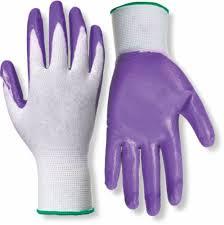 RED STEER GLOVE COMPANY, NITRILE PALM GARDENING GLOVES,PACK OF 10, (White& Purple)