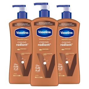 Vaseline Intensive Care Body Lotion Cocoa Radiant 3 count for Dry Skin Lotion Made with Ultra-Hydrating Lipids and Pure Cocoa Butter for a Long-Lasting, Radiant Glow 20.3 Oz