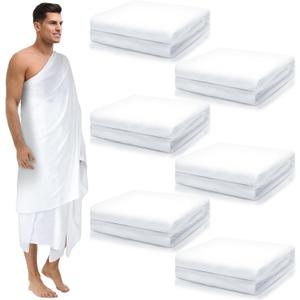 Suhine 6 Pcs Ahram Ihram Ehram for Hajj and Umrah Islamic Clothing for Men Umrah White Hajj Gifts, 41.3 x 82.7 Inches