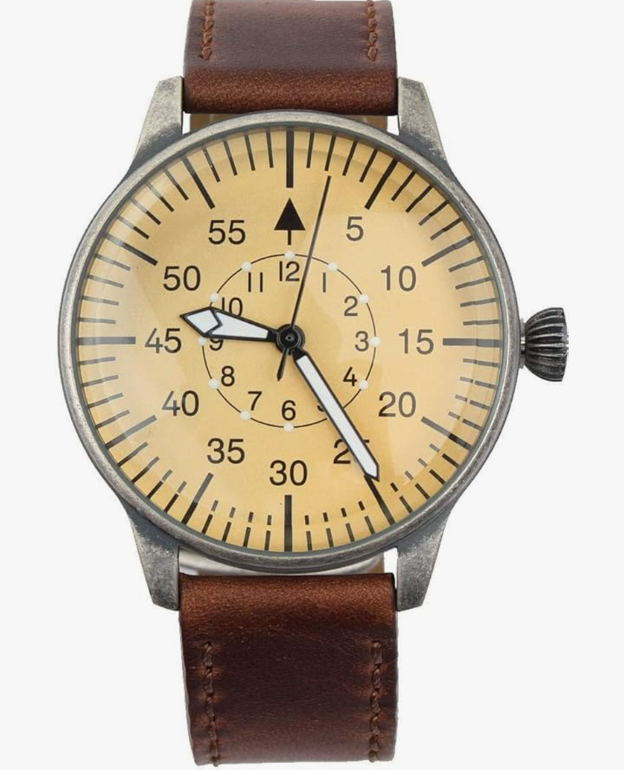 Mil-Tec Luftwaffe Me109 Aviator Vintage German WW2 Flieger Pilot Mens Watch - Military Easy to Read Calfskin Brown Leather Strap 3 Atm Analog Quartz