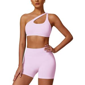 ABOCIW Workout Sets for Women Crossover High Waist Biker Shorts One Shoulder Sports Bra 2 Piece Gym Yoga Outfits (M)