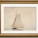 VIYYIEA Gold Framed Wall Art Canvas Print Home Decor for Living Room White Sailboat Seascape Watercolor Vintage Beach Painting on Canvas - Coastal Wall Art Prints for Bedroom Office Bathroom 13x16in