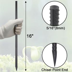 VVOKGO Straight Rebar Stakes 16 Inch Metal Ground Concrete Form Stakes
5/16 Inch Garden Spikes Steel Anchors Heavy Duty with Chisel Point End for Fence, Concrete Timber, Plant Support, Black