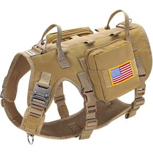 Forestpaw Dog Harness for Large Dogs,Tactical Dog Harness with Handle,No Pull Military Style Service Dog Vest with Pockets Adjustable for Walking Training,Brown,Chest 21.5-45"