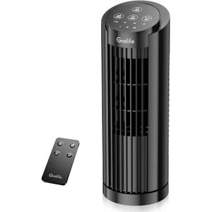 Grelife Tower Fan with Remote Control, Fast Cooling Desktop Fan, 90 Oscillation, 3 Speeds, 3 Wind Modes, Touch Screen, Auto Timer, Ideal for Home, Office Bedroom