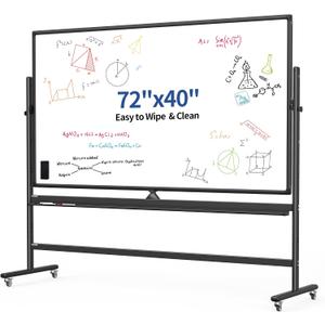 Large 72x40 Inch Mobile Whiteboard, Double-Sided Magnetic Dry Erase Board on 360-Degree Rolling Stand, Height-Adjustable, Reversible for Office, Classroom & Home Use