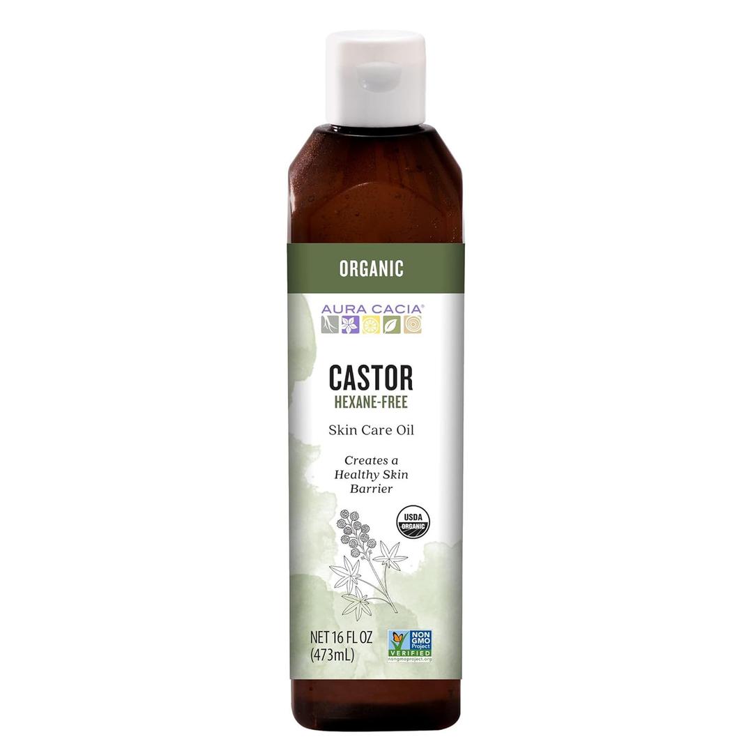Aura Cacia Organic Castor Oil, 16 fl. oz., Skin Care, Hair Care, Massage, Moisturizes Skin, Creates Healthy Skin Barrier