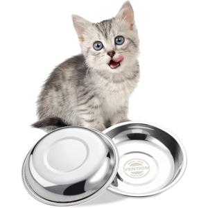 VENTION Small Shallow Cat Food Bowls, Outer Dia. 5.7 in Whisker Fatigue Cat Bowl, Stainless Steel Cat Food Dish for Indoor Cats, Set of 2 Replacement Cat Bowls for Raised Station(10.8 Fl.oz)