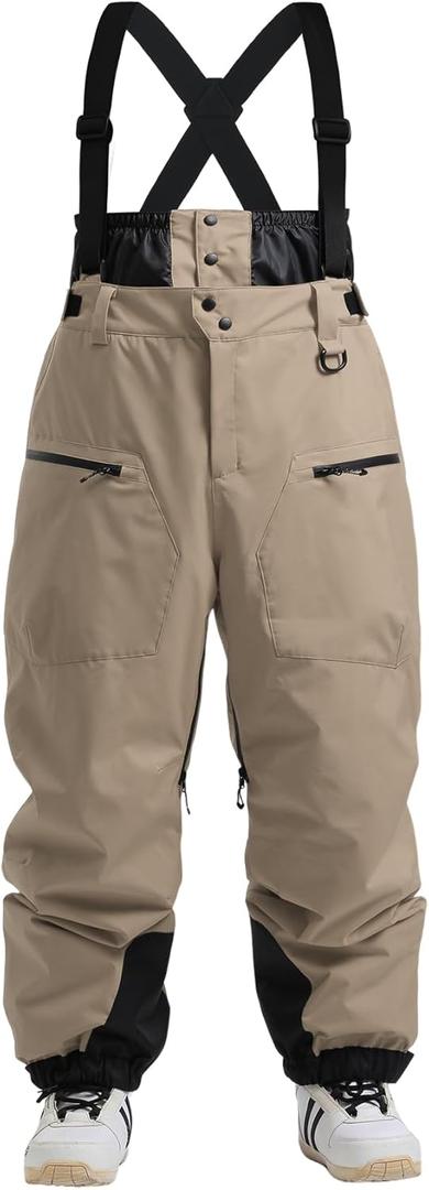 GSOU SNOW Men Snow Bibs Women Baggy Ski Pants Snowboard Overall Insulated Waterproof Windproof Warm Winter (Small, Caramel)