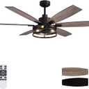 60 Inch Ceiling Fans with Lights and Remote Control, Farmhouse Ceiling Fan for Bedroom Living Room and Patio, Black Caged Ceiling Fan for Indoor and Outdoor (Fortress)
