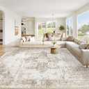 Area Rug 9x12 Washable Rug, Vintage Boho Medallion Rugs Non-Slip Soft Low Pile Large Distressed Rug Indoor Retro Carpet for Living Room Bedroom Dining Room Home Office (Taupe, 9'x12')