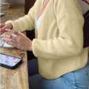 GORGLITTER Women's Long Sleeve Cropped Cardigan Sweaters Cute Chunky Button Down Lightweight Knit Short Cardiagn (L)