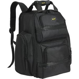FASITE Tool Bag Backpack - Heavy Duty Professional Storage & Organizer for Contractor, Electrician, Plumber, HVAC, Large Front Flap Fit 13" -17" Laptops Notebook, Black