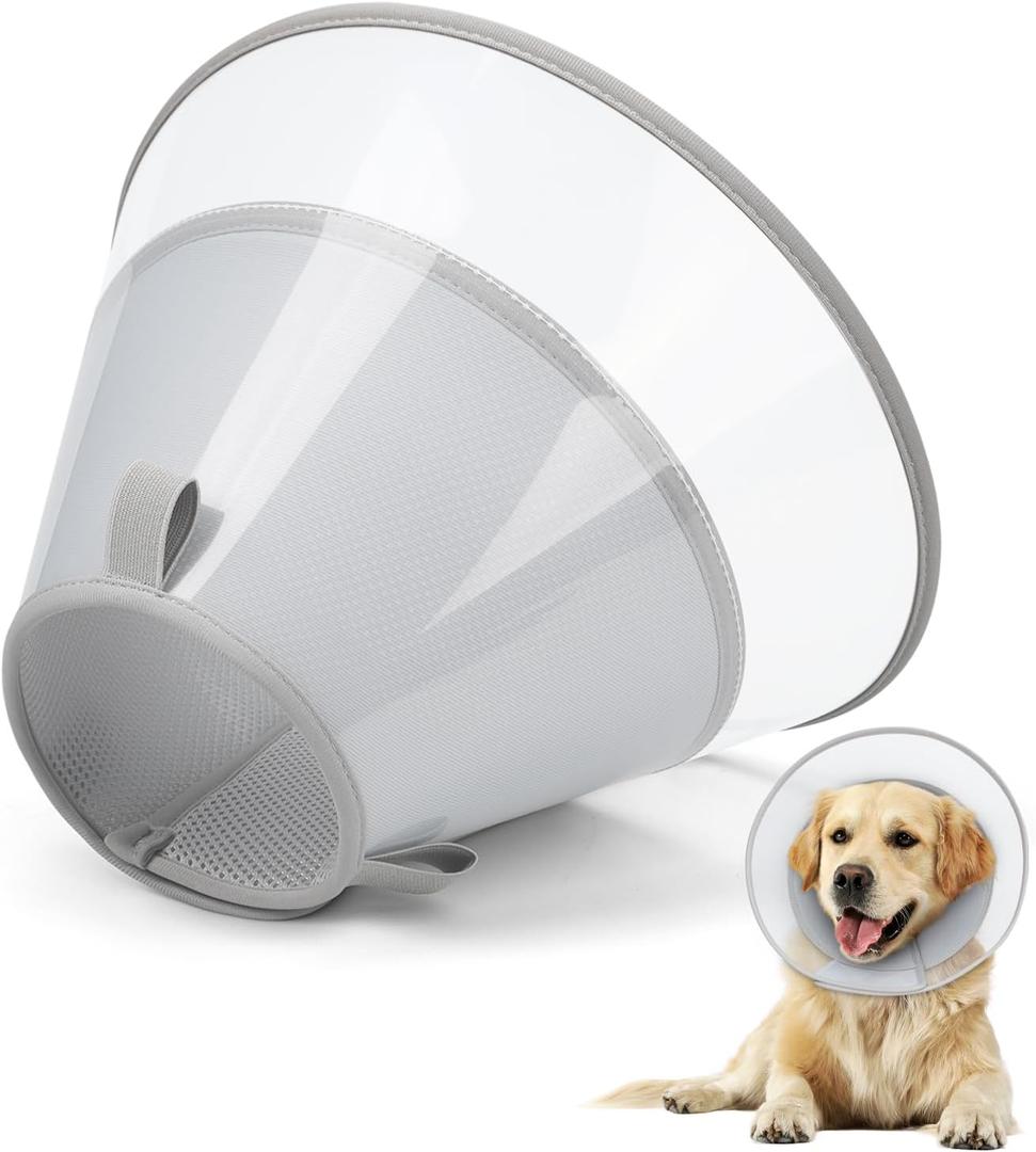 Dog Cone Collar with Soft Padding to Stop Licking, Elizabeth Recovery Collar After Surgery for Large Medium Small Dogs, Comfortable Pet Head Cone Alternative for Neutering Spay Injury (L(Depth: 9.8, Girth:12-18), Light Grey)