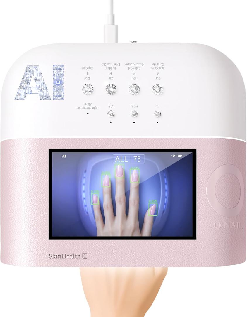 AI UV LED Best Nail Lamp-O NAIL AI Precision Scan,Reduce Excess UV Skin Damage-2in1 AI Computer&Nail Dryer with HD Visible Screen,109 LEDs 2X Faster Curing,Nail Curing Lamp for Salon and Home Pink