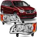 Headlight Assembly Compatible with 2011-2020 Dodge Grand Caravan / 2008-2016 Chrysler Town & Country Headlamp Chrome with Amber Reflector Factory Style Replacement Pair