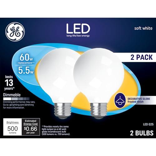 GE LED Light Bulbs, 60 Watt, Soft White, G25 Globe Bulbs, Frosted, Medium Base (2 Pack) - Amazon.com