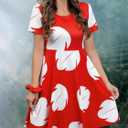 Maisolly Halloween Womens Cosplay Short Sleeve Hawaiian Lilo Pelekai Costume Hawaiian Knee Length Dress XS, Red Leaf