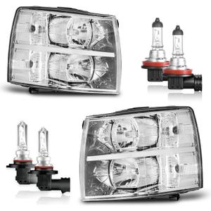 Headlights Assembly with Bulbs for 2007-2013 Chevy Silverado 1500 for 2007-2014 Silverado 2500HD 3500 Headlamp Driver & Passenger Side