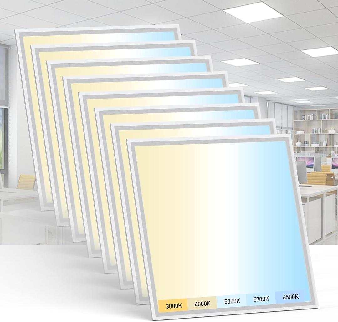 AIKVSXER 8 Pack 2x2 LED Flat Panel Light - Selectable 5 CCT 3000K-6500K & 5 Wattage 30-50W 5500Lm 0-10V Dimmable 2x2 led Drop Ceiling Lights 120-277V for Commercial and Home