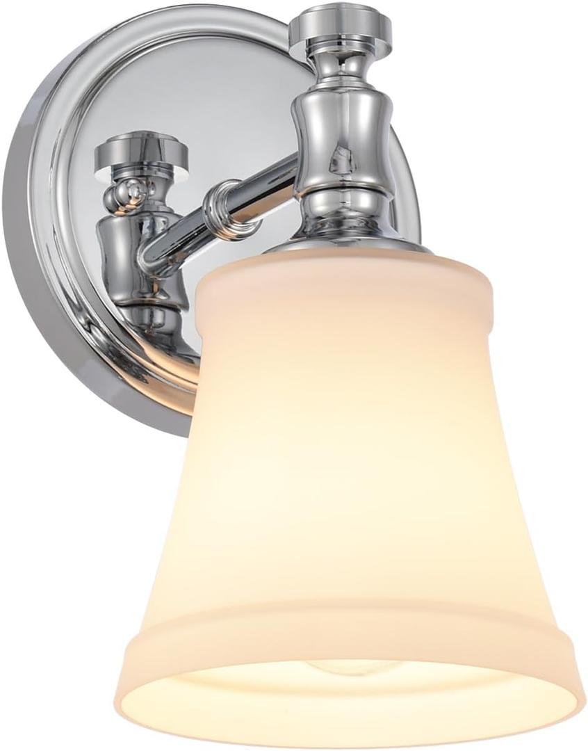 Wall Sconces, Traditional Chrome 1 Light Sconce, Wall Light with Opal Glass Shade for Bedroom Bathroom Living Room & Hallway Vanity Lighting Fixture