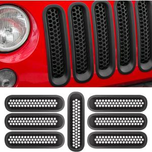 RT-TCZ Upgrade Version Clip-on Grille Front Mesh Grille Inserts Compatible with Jeep Wrangler JK JKU 2007-2015 (Matte Black)