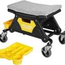 YELLOW JACKET Mechanic Stool with Wheels Rolling Stool Chair 300 lbs Capacity,Garage Mechanics Seat with Two Tool Tray and A Drawer Workshop Creeper Seat for Auto Repair Work