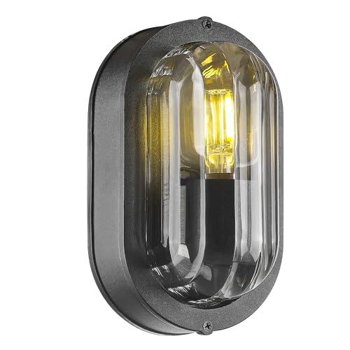 FEMILA 8.5" Oval Bulkhead Light, Outdoor Wall & Ceiling Flush Mount Sconce, Nautical Outdoor Lighting Aluminum with Ripple Glass, Outdoor Wall Sconce for Porch Patio Garage, 4FYX104F BK SW