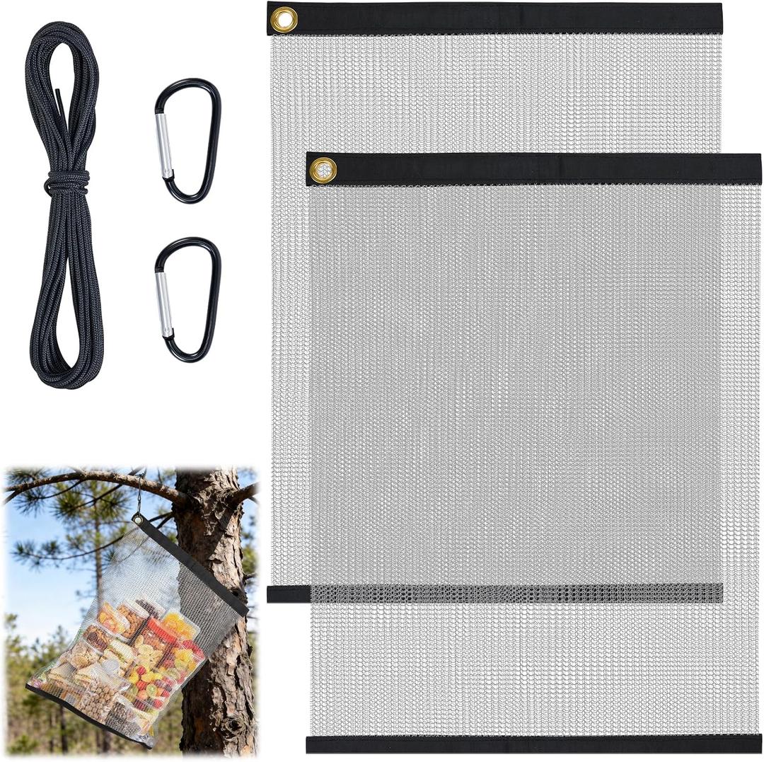 2 Pack Ultralight Rodent Proof Bear Bags,Wire Mesh Hanging Food Storage for Camping & Backpacking, Critter Protection Kit Includes Nylon Rope & Carabiners for Easy Hanging