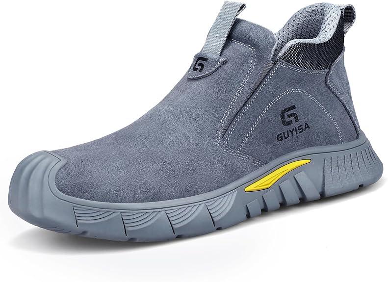 Welding Boots for Men,Slip On Steel Toe Work Boots,Construction Fireproof Men's Steel Toe Shoes,Indestructible Safety Toe Work Shoes Size 25.5