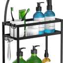 Meangood Shower Caddy, 10.4" x 4.5" x 22.04" Hanging Shower Caddy Organizer Over Shower Head Big Capacity for Shampoo, Conditioner with Hooks for Razor/Sponge, Matte Black