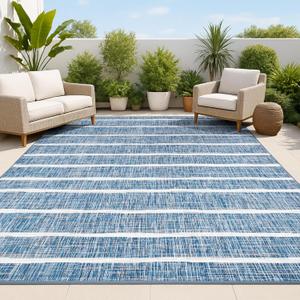 JONATHAN Y Berber Stripe Indoor Outdoor Area Rug 3X5 Blue/Ivory, Colonia for Backyard, Patio, Porch, Easy-Cleaning, High Traffic, Pet-Friendly, Non-Shedding (SMB125C-3)