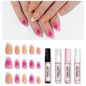 VSALON Press-On Nails Short Almond - 32 PCS French Tip Cream Finish Main Nails in 16 Sizes & 10 PCS Alternative Nails - Fake Nail Kit with UV Glue, Easy Tabs, Nail Glue & Remover (Barlow Girl)