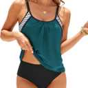 ZAFUL Two Piece Tankini Swimsuit for Women High Waisted Tummy Control Bathing Suit Double Up Tankini Set (Large, Peacockblue)