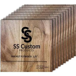 Walnut Plywood Sheets for Crafts 1/8 inch, 3mm Plywood Sheets for Laser Cutting, Wood Burning, Architectural Models, Drawing - 10 Pack Walnut Wood Sheets 12 x 12 inch (SS Custom Products)