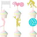 24pcs Beach Volleyball Cupcake Toppers - Sport Theme Decor Supplies with Volleyball Player & Ball Cupcake Picks for Birthday Celebration