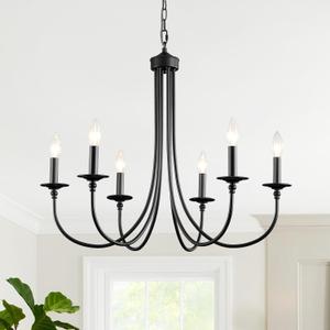 Black Chandelier,6-Light Modern Farmhouse Chandelier Candlestick Dining Chandelier Light Fixture Industrial Pendant Lighting for Living Room Bedroom Kitchen Hallway Entryway Foyer Entrance 28 Inch, 28.35 x 82.68 x 5.12 inches