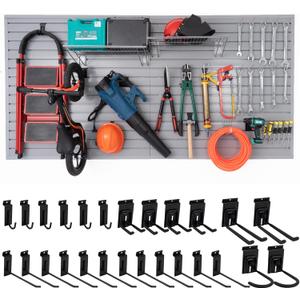 FRAYSCENT Slat Wall Paneling Garage Slat Wall Storage Systems Slatwall Panels Power Tool Organizer Wall Mount, PVC Garage Storage & Organization Products Slate Board (Grey, 4ft x 8ft with 26 Hooks)