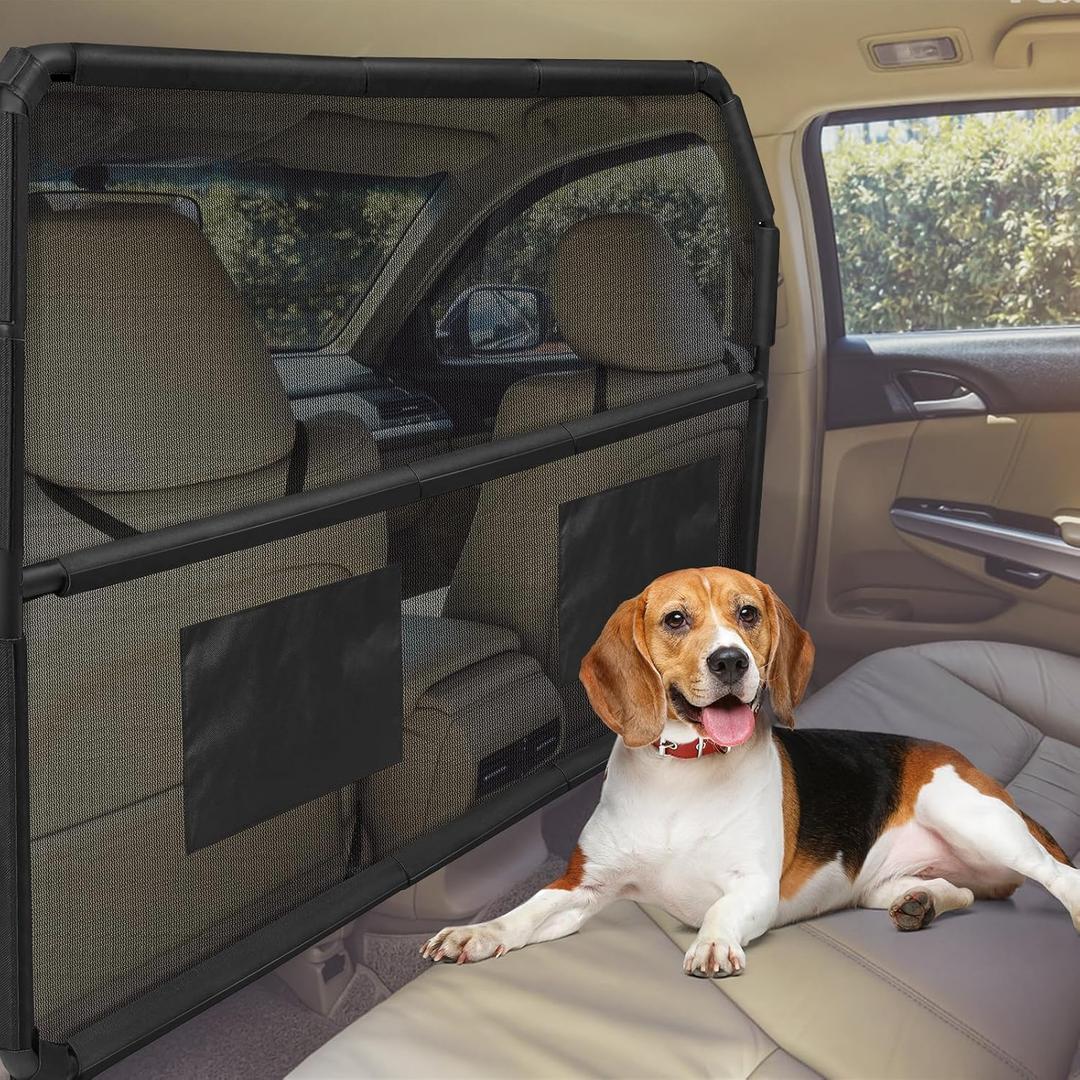 Dog Car Barrier for SUVs,Trunks and Cargo Area, Universal-Fit Pet Divider Gate, 50Inch Wide Pet Barrier with See Through Net Mesh for Small Trucks and SUV & Mid-Sized Vehicle