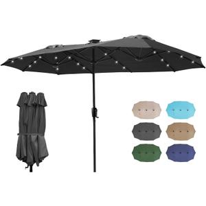 FREE SOLDIER 13ft Patio Umbrella with 36 LED Solar Lights Double Sided Outdoor Umbrella for Patio Table Umbrella with Solar lights for Garden Yard Pool (Dark Gray), 13' x 6.5' x 7.8'