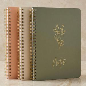 ZICOTO Aesthetic Spiral Notebook Set of 3 For Women - Cute College Ruled 8x6 Journal/Notebook with Large Pockets And Lined Pages - Perfect Supplies to Stay Organized at Work or School (sage-pink-beige)