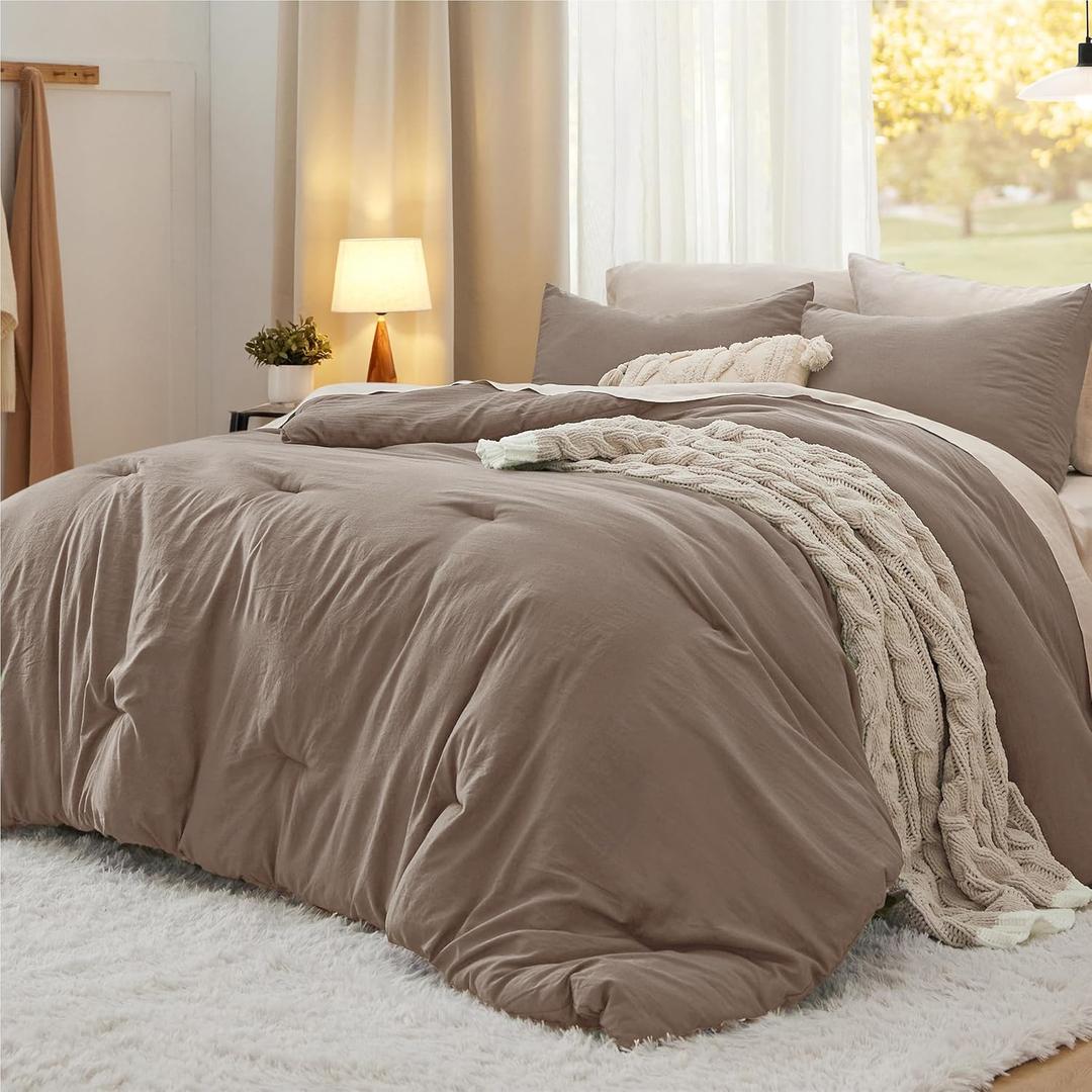 Bedsure King Comforter Set, Brown Soft Prewashed Bedding for All Seasons, 3 Pieces GentleSoft Bed Set, 1 Lightweight Comforter (104"x90") and 2 Pillowcases (20"x36")