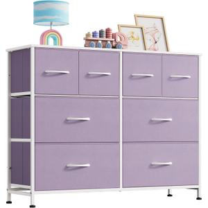 WLIVE Wide Dresser for Bedroom, 8 Drawer Chest of Drawers, Purple