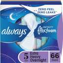 Always Infinity Feminine Pads for Women, Flexfoam Pads with Wings, Size 5, Extra Heavy Overnight Absorbency, Unscented, 66 Count (Packaging May Vary)