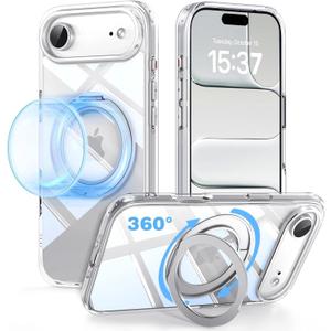 for iPhone 17 Air Case Clear with MagSafe Stand Ring for Women Men, with 360 Kickstand Holder Magnetic Design Non-Yellowing Rugged Heavy-Duty Protection Phone Case for iPhone Air 6.5"