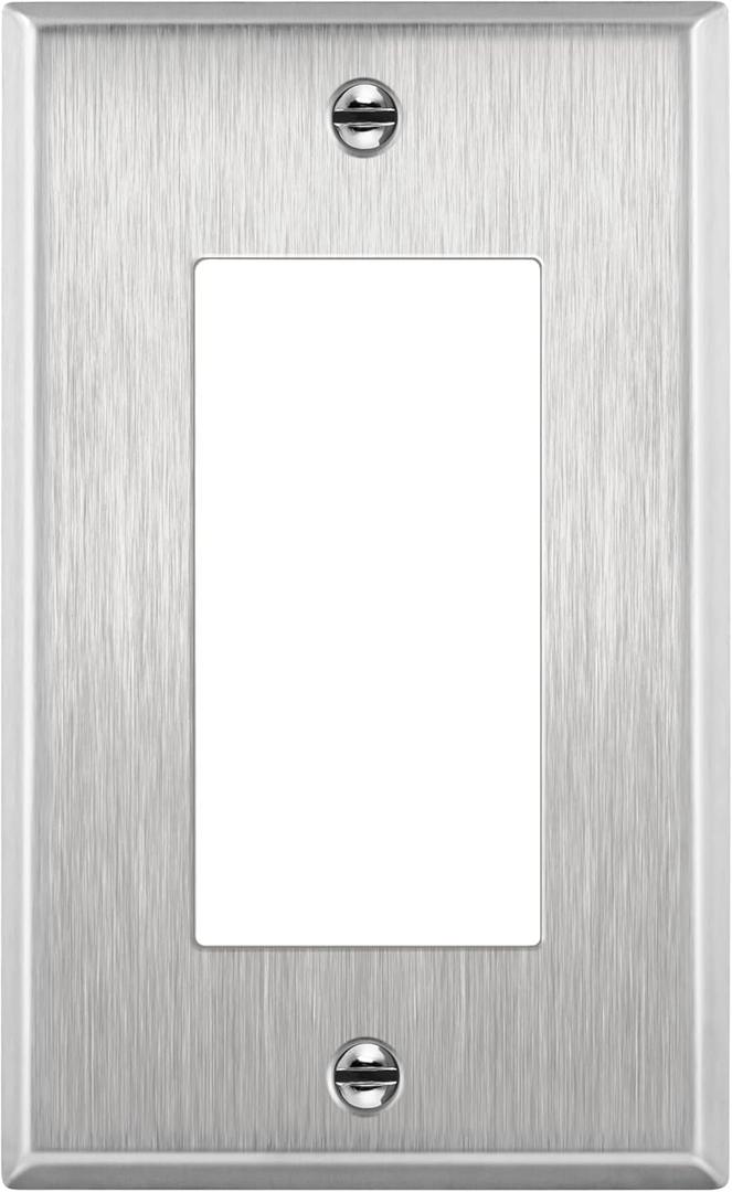 ENERLITES Decorator Switch or Receptacle Outlet Metal Wall Plate, Corrosion Resistant, Size 1-Gang 4.50" x 2.76", UL Listed, 7731, 430 Stainless Steel, Silver