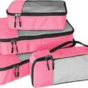 4-Piece Packing Cubes Travel Accessories Set for Suitcases - Luggage Organizer Bags with Double Zipper - Mesh Top - Small/Medium/Large/Slim - Pink