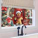 Christmas Window Film Gingerbread Man Front Door Holiday Decorations Gift Boxes Festive Privacy Glass Sticker Static Cling Window Clings for Home Party 39.3  17.7 Inch