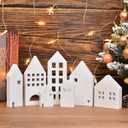 7Pcs Christmas Wooden House Shaped Decor: Rustic Wood House Tiered Tray Decor Fireplace Farmhouse Home Sign Christmas Party Home Decoration